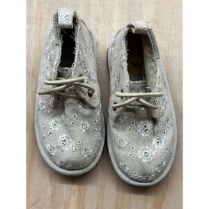 Bearpaw Skye Toddler Shoes Size 7 Beige Washed Canvas Floral Eyelet Boots 2578T